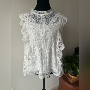 Adiva White Lace Sleeveless High-Neck Top